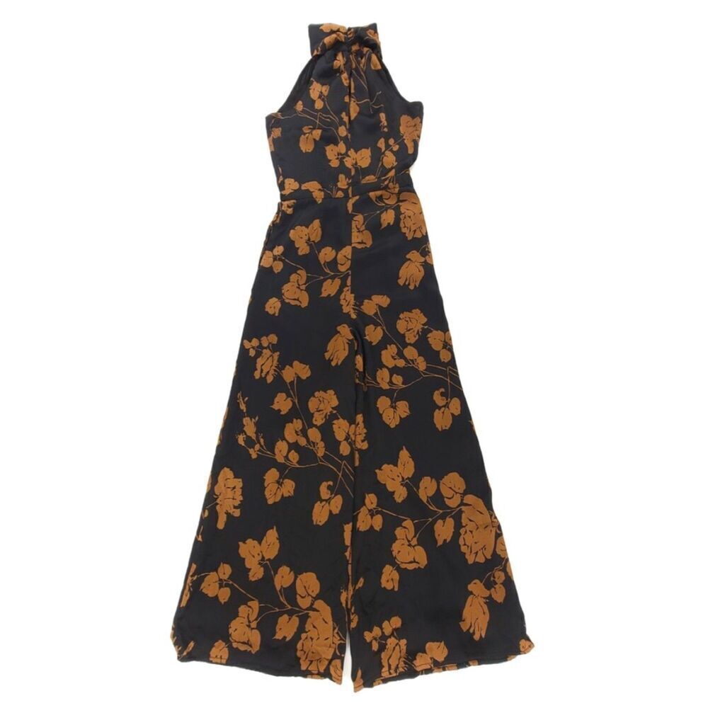 NEW Banana Republic Minimal Tie Neck Cropped Wide Leg Jumpsuit Brown Boho Floral - Picture 6 of 11